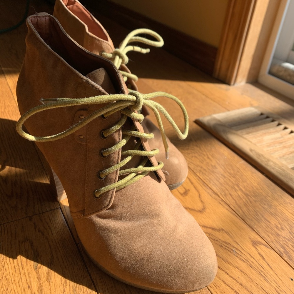 Tan lace-up booties